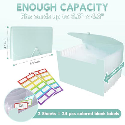 DHATMYC 4x6Index Card Holder Organizer 3x5Flash Note Card Storage Box,Green | A6 File Case Flashcard Notecard Container with Dividers and 13 Expandable Pockets for Recipe Coupon Stickers Scrapbook Paper - color: Green