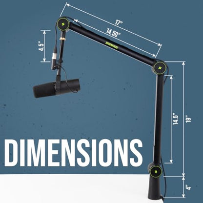 Shure by Gator Deluxe Broadcast Desktop Mic Boom Arm (SH-BROADCAST1) | Fully adjustable with a quiet 360-degree arm for podcasts and streaming. Compatible with MV7 & SM7B