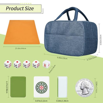 Chinese Green 1.17 Inches Compact Mahjong Set, Travel Small Size, 144 + 8 Blank Melamine Tiles, with Portable Travel Handbag Complete Mahjong Game Set - (Majiang,中国麻将) - color: Green