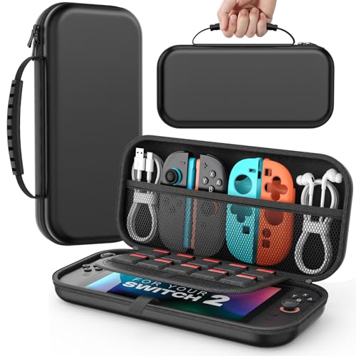 MoKo Carrying Case for Nintendo Switch 2(2025), Protective Hard Shell Portable Travel Carry Case Pouch holds 10 Cartridges with Pockets for Switch 2 Accessories and Games, Black - color: Black
