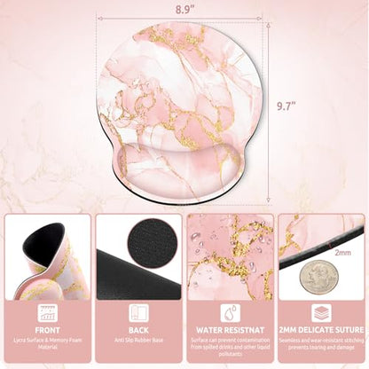 KONVINIT Ergonomic Mouse Pad with Wrist Rest, Small Mousepad with Non-Slip Rubber Base and Smooth Surface, Pink Mouse Pads for Desk, Office Desk Accessories - color: Pink Marble