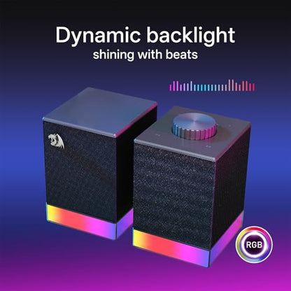 Redragon GS517 RGB PC Gaming Speaker, BT 5.3 & USB Dual Connectivity | 2.0 Stereo Enhanced Sound Desktop Computer Speaker, 8 RGB Lighting Effects, Touch Controls & Volume Knob, Sleek Design