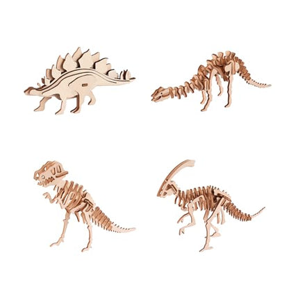 3D Wooden Puzzles for Ages 8+, 4 Pack Dinosaur Puzzles, FSC-Certified Wood, Plastic-Free Toy, STEM Kit for Kids Teens Adults, Wood Craft Model Kit, Individually Wrapped Party Favors - Jurassic Frens - color: Jurassic Frens