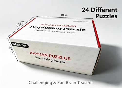 AHYUAN 24 Packs Large Metal Wire Puzzles Brain Teaser IQ Puzzles with Individual Solution Paper Box Gift Package Educational Puzzle Games Fidget Toys Magic Trick Toy Party Favors for Kids Adults