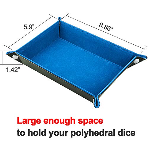 SIQUK Double Sided Dice Tray Folding Rectangle PU Leather and Sky Blue Velvet Dice Holder - color: Sky Blue