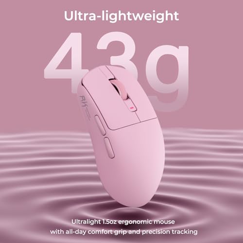 RK ROYAL KLUDGE RK M30 Wireless Gaming Mouse, 24000 DPI, 43g Ultra-Lightweight, PAW3311 Sensor, 2.4G/Bluetooth/USB-C Rechargeable Wireless Mouse with 5 Programmable Buttons for PC/Mac, Pink - color: pink