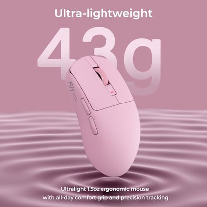 RK ROYAL KLUDGE RK M30 Wireless Gaming Mouse, 24000 DPI, 43g Ultra-Lightweight, PAW3311 Sensor, 2.4G/Bluetooth/USB-C Rechargeable Wireless Mouse with 5 Programmable Buttons for PC/Mac, Pink - color: pink