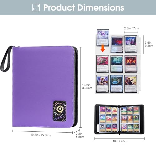 ProCase 900-Pocket Card Binder with Clear Window -Purple | 9 Double-sided Pockets, Trading Cards Colletction Album Holder, Removable Sleeves, Holds MTG, TCG, Sports & Football Cards - color: Purple