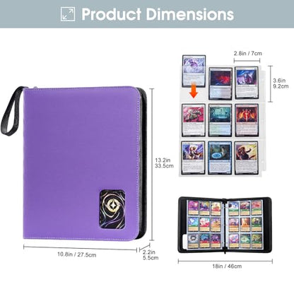 ProCase 900-Pocket Card Binder with Clear Window -Purple | 9 Double-sided Pockets, Trading Cards Colletction Album Holder, Removable Sleeves, Holds MTG, TCG, Sports & Football Cards - color: Purple