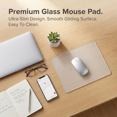 Glass Mouse Pad, 11.8x9.8 Inch Large Gaming Mousepad with Non-Slip Base, Special Glass Surface for Optimal Control, Clear Mouse Mat for Desk Computer Laptop Gamer Office Work - size: 11.8L x 9.8W inches