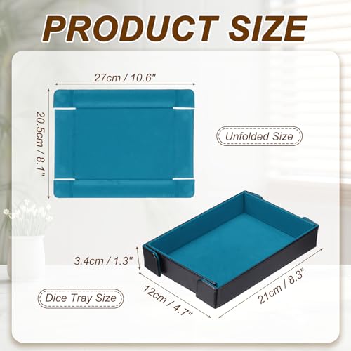 uxcell PU Leather Dice Tray, Rectangle Magnetic Folding Velvet Portable Folding Dice Rolling Tray for Table Games Keys Wallet Watch Coin, Sky Blue - color: Sky Blue