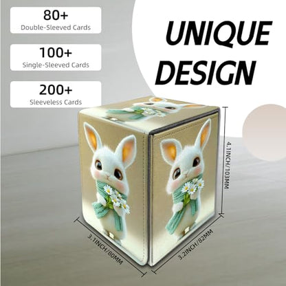 for MTG Deck Box, Trading Card Storage Case Holds 100+ Sleeved Cards, Bunny with Daisies and Scarf Magnetic Closure Durable Deck Holder for Magic The Gathering, TCG & Commander - color: Bunny with Daisies and Scarf