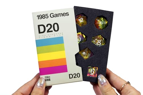 VHS Rainbow Handmade Resin Sharp Edge DND Dice Set – 7 Dice for Roleplaying Games - style: Rainbow