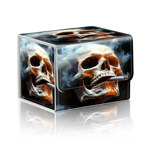 Trading Card Storage Box, Holds 100+ for MTG Cards, Premium PU Leather with Magnetic Closure, Skull Smoking A Cigarette Durable Deck Box for Magic the Gathering, Trading Card Games - color: Skull Smoking A Cigarette