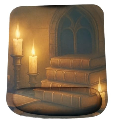 Ergonomic Memory Foam Mouse Pad with Wrist Support, Orange, Ultra-Smooth Surface, Anti-Slip Base (Book and Candle, Medium) - color: Book And Candle