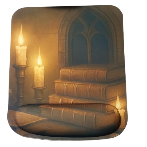 Ergonomic Memory Foam Mouse Pad with Wrist Support, Orange, Ultra-Smooth Surface, Anti-Slip Base (Book and Candle, Medium) - color: Book And Candle