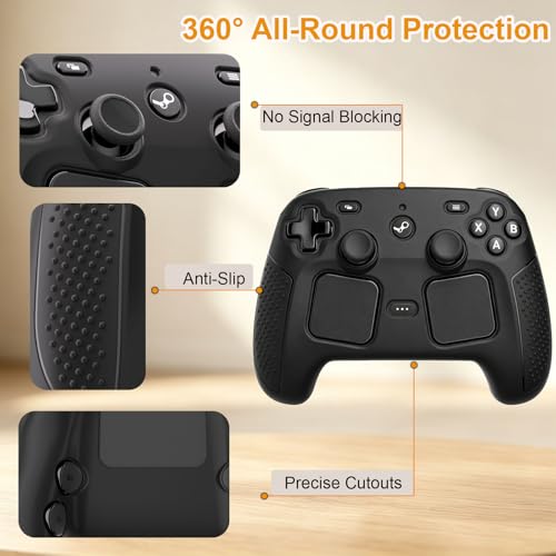 Protective Case for 2026 Steam Controller 2 Accessories, Soft Silicone Cover with Comfort Grip Black Shell Skin, Ergonomic Design Snug Fit Anti-Slip Shockproof Case Cover with Full Protection