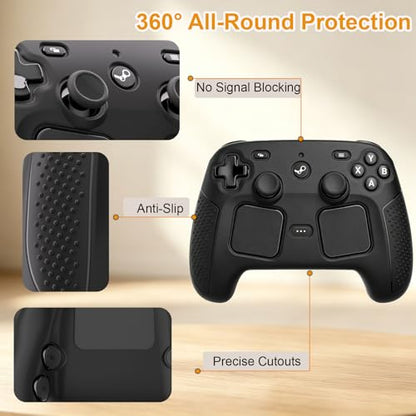 Protective Case for 2026 Steam Controller 2 Accessories, Soft Silicone Cover with Comfort Grip Black Shell Skin, Ergonomic Design Snug Fit Anti-Slip Shockproof Case Cover with Full Protection