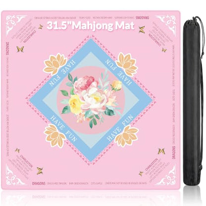 Mahjong Mat - 31.5" x 31.5" Anti-Wrinkle Mahjong Mat for Table, Anti Slip Noise Reduction Gaming Mat with Carrying Bag, for Mahjong/Board Games/Poker/Dominoes/Card Games (Pink) - color: Pink