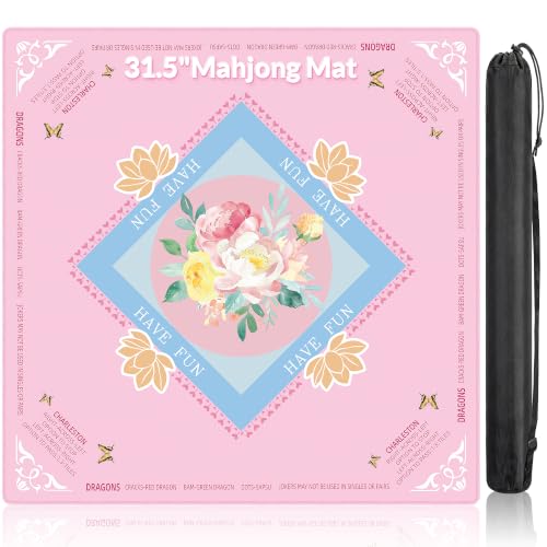 Mahjong Mat - 31.5" x 31.5" Anti-Wrinkle Mahjong Mat for Table, Anti Slip Noise Reduction Gaming Mat with Carrying Bag, for Mahjong/Board Games/Poker/Dominoes/Card Games (Pink) - color: Pink