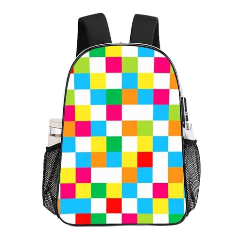 Clear Backpack with Mesh Pockets Stadium College Work | Stadium Approved, Colorful Checkerboard Print, Transparent, PVC See Through Bag for Beach Towels Seaside Sand Water - color: Pattern (507)