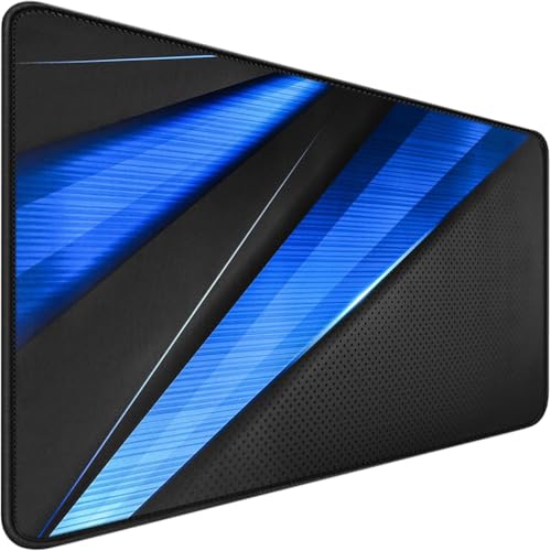 Desk Pad Large Gaming Mouse Pad Extended Keyboard Mouse Mat,Black Blue | 35.4 X 15.7 Inch Desk Pad Non-Slip Rubber Base Stitched Edge Computers Laptop Desk - color: Black Blue, size: 35.4" x 15.7"