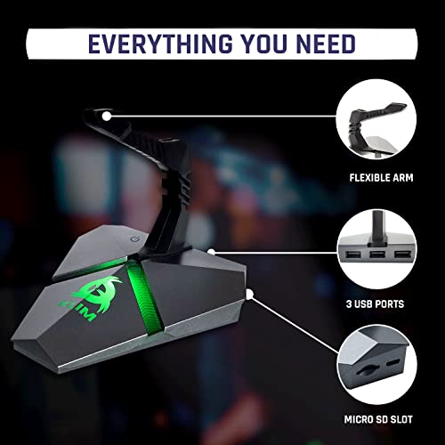 Klim Bungee Holder for Gaming Mouse - New Version - 3 x USB Hub 2.0 - Multi Functional Computer Accessory - Backlit and Stable - Wired Mouse Cable Holder - 5-Year Warranty