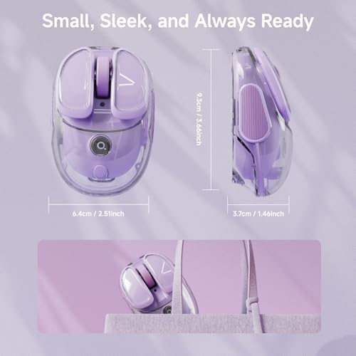 SEUNKWANG Q9 Transparent Wireless Mouse with RGB Lighting, Compact Multi-Device Bluetooth & 2.4G Computer Mouse, Rechargeable, Quiet Clicks, 4800 DPI Cute Mice for Laptop, PC, Mac, iPad - Purple - color: Purple