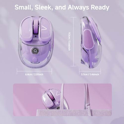 SEUNKWANG Q9 Transparent Wireless Mouse with RGB Lighting, Compact Multi-Device Bluetooth & 2.4G Computer Mouse, Rechargeable, Quiet Clicks, 4800 DPI Cute Mice for Laptop, PC, Mac, iPad - Purple - color: Purple