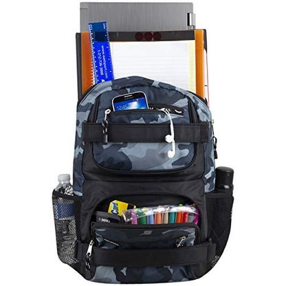 Eastsport Travel Skateboard Backpack Double Strap Laptop Bag Multi-Sport Design for Men and Women, Camo Black - color: Midnight Camo/Black