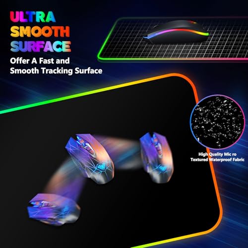 RGB Gaming Mouse Pad with Wireless Charging, Large LED Mouse Pad with 10 Light Modes, Extended Keyboard Pad Non-Slip Rubber Base,Waterproof Desk Pad for Home Office, Black - color: Black