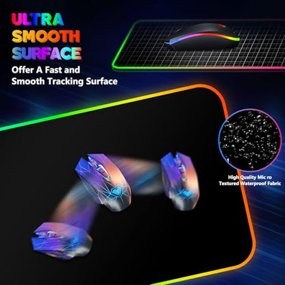 RGB Gaming Mouse Pad with Wireless Charging, Large LED Mouse Pad with 10 Light Modes, Extended Keyboard Pad Non-Slip Rubber Base,Waterproof Desk Pad for Home Office, Black - color: Black