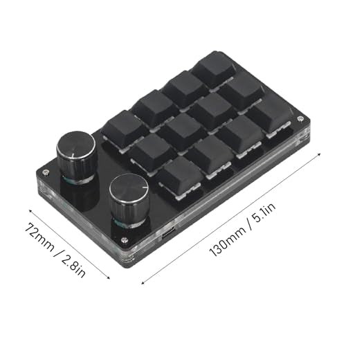 Macro Mechanical Gaming Keypad with 12 Programmable Keys and Dual Knobs for Linux macOS – Compact Wired Red Switch Controller for Gamers Creators and Engineers