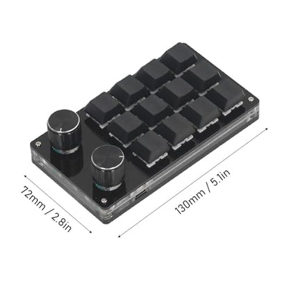 Macro Mechanical Gaming Keypad with 12 Programmable Keys and Dual Knobs for Linux macOS – Compact Wired Red Switch Controller for Gamers Creators and Engineers