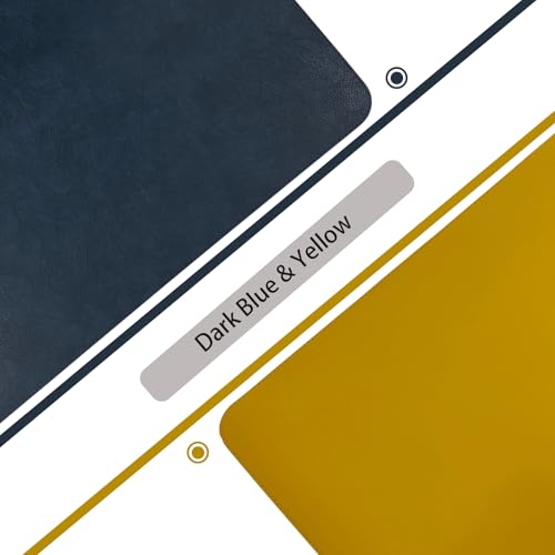Faux Leather TCG Card Game Playmat, Dark Blue & Yellow | 13.8"x23.6", Fast Rebound, Waterproof & Easy Clean, Retro Texture with Strap, For MTG FAB - color: Dark Blue & Yellow