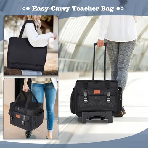 INSMEER Rolling Teacher Bag with Wheels,Wheeled Teacher Tote Bag with Insulated Lunch Bag,with Padded Laptop Compartment - color: Black