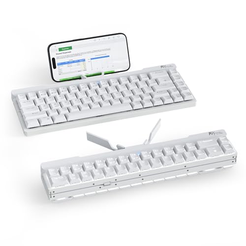 RK ROYAL KLUDGE F68 60% Foldable Low Profile Wireless Mechanical Keyboard | Extremely Portable Wireless Keyboard with Aluminum Body, Built-in Stand Holder, 68 Keys Foldable Compact Keyboard BT5.0 - color: White