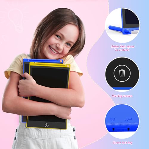 TECJOE 10 Inch 2 Pack LCD Writing Tablet for Kids, Mess Free Drawing Tablet | Colorful Drawing Pad, Travel Road Trips Essential, Quiet Time, Learning Toys Birthday Gifts for Boys Girls Ages 3-8 - color: Bule Yellow