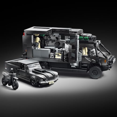 APAWR Black RV Car Building Blocks Toys Boys or Adults Kits，Rotatable Side Door & Quick-Release Roof, Liftable Tailgate Model Detailed Interior Furniture Building Set Raceing Car Model 2135 Pieces - color: Black