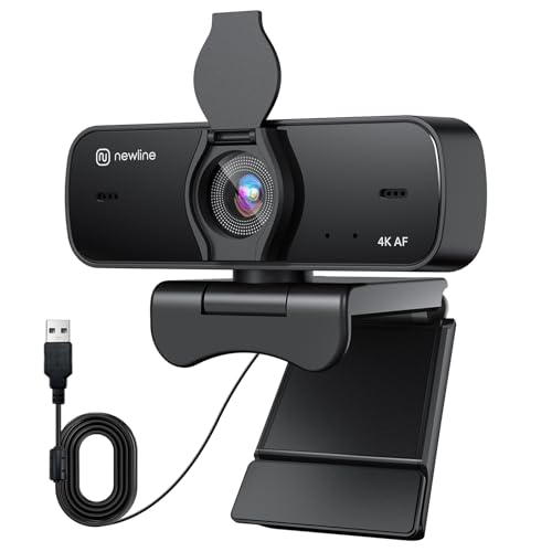4K Webcam for PC with Dual Microphones, Autofocus USB Camera with Privacy Cover and Auto Light Correction, Plug and Play for Laptop, Mac, Zoom, Teams, Video Calls and Streaming - size: Without Tripod