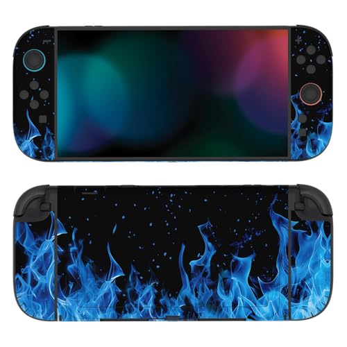 PlayVital for Nintendo Switch 2 Skin Full Set (2-Pack) - Protective Vinyl Decal Stickers for Switch 2 Console, Joycons, Handle Grips & Dock | No Residue, Anti-Scratch - Blue Flame - color: Blue Flame