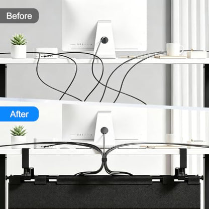 36" Under Desk Cable Management Tray, No-Drill Clamp-On Under Desk Cord Management for Desk, Anti-Sag Fabric Wire Management for Power Strips, Cable Raceways Tray Cord Hiders for Office/Home (Black)