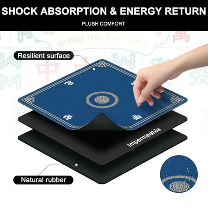Mahjong Mat for Table, 31.5" x 31.5" Noise Reduction Non Slip Waterproof Mahjong Table Mat with Carrying Bag, Suitable for Mahjong, Poker, Board Games, Dominoes, and Card Games(Blue) - color: Blue