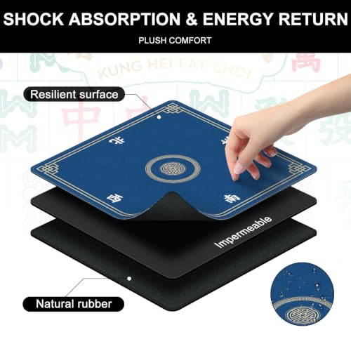Mahjong Mat for Table, 31.5" x 31.5" Noise Reduction Non Slip Waterproof Mahjong Table Mat with Carrying Bag, Suitable for Mahjong, Poker, Board Games, Dominoes, and Card Games(Blue) - color: Blue