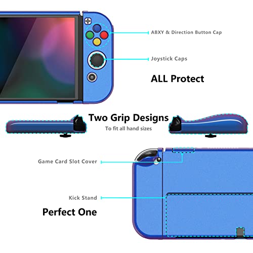 PlayVital AlterGrips Protective Slim Case for Nintendo Switch OLED, Ergonomic Grip Cover for Joycon, Dockable Hard Shell for Switch OLED w/Thumb Grip Caps & Button Caps - color: Glossy Chameleon Purple Blue
