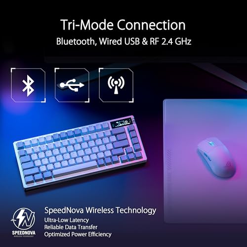 ASUS ROG Azoth Wireless Mechanical Gaming Keyboard – 75% TKL, Tri-Mode Connectivity, Hot Swappable Pre-lubed ROG NX Snow Linear Switches, PBT Keycaps, RGB, OLED Display, PC/Mac Support - White - color: White, size: Snow Linear, style: Azoth