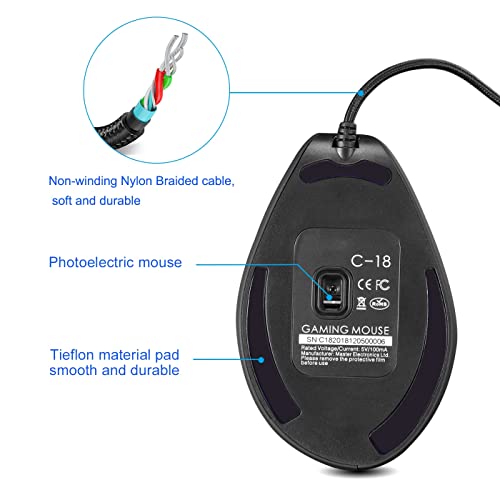 TKMARS Wired Ergonomic Mouse with Joystick, Vertical Gamer Mouse 11 Programmable Buttons 10000 DPI Adjustable Gaming Mouse for PC Mac USB Computer Black