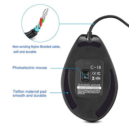 TKMARS Wired Ergonomic Mouse with Joystick, Vertical Gamer Mouse 11 Programmable Buttons 10000 DPI Adjustable Gaming Mouse for PC Mac USB Computer Black