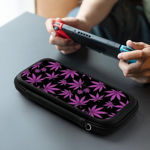 Portable Hard Shell Case Compatible with Nintendo Switch, Shockproof Game Console Holder Bag with Carrying Straps, Purple Weedleaf Leaves - color: Design (220)
