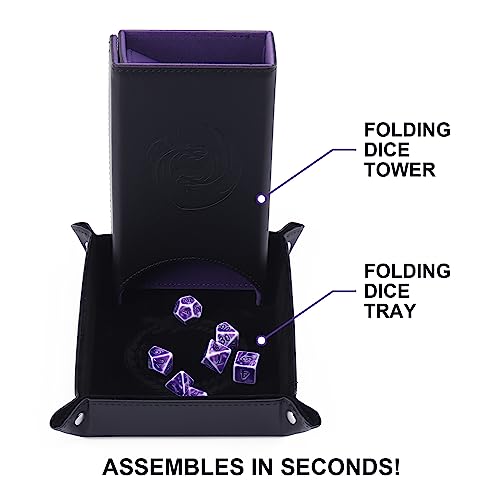 DND Dice Tower and Tray Set with Non-Scratch Felt Lined Rolling and Velvet Surface - Folding Auto Dice Roller Dice Rolling Tower for RPG Board and Table Games - color: Bule